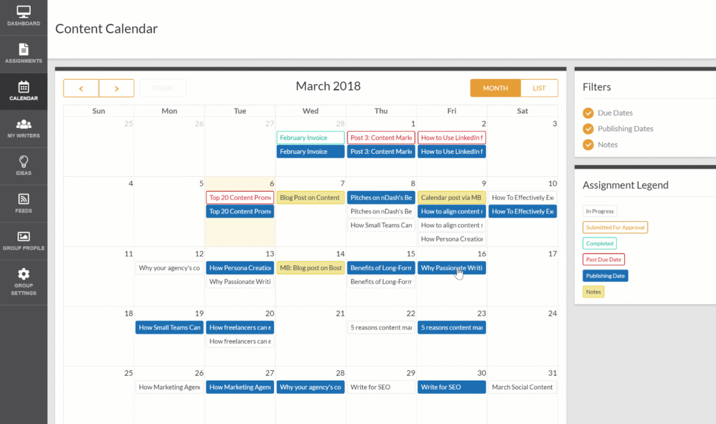 content calendar