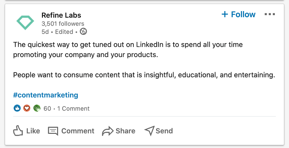 refine labs b2b social media linkedin example