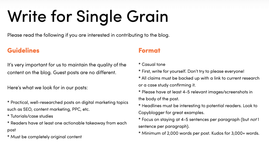 Written Content Formats For Effective Marketing: single grain b2b article example