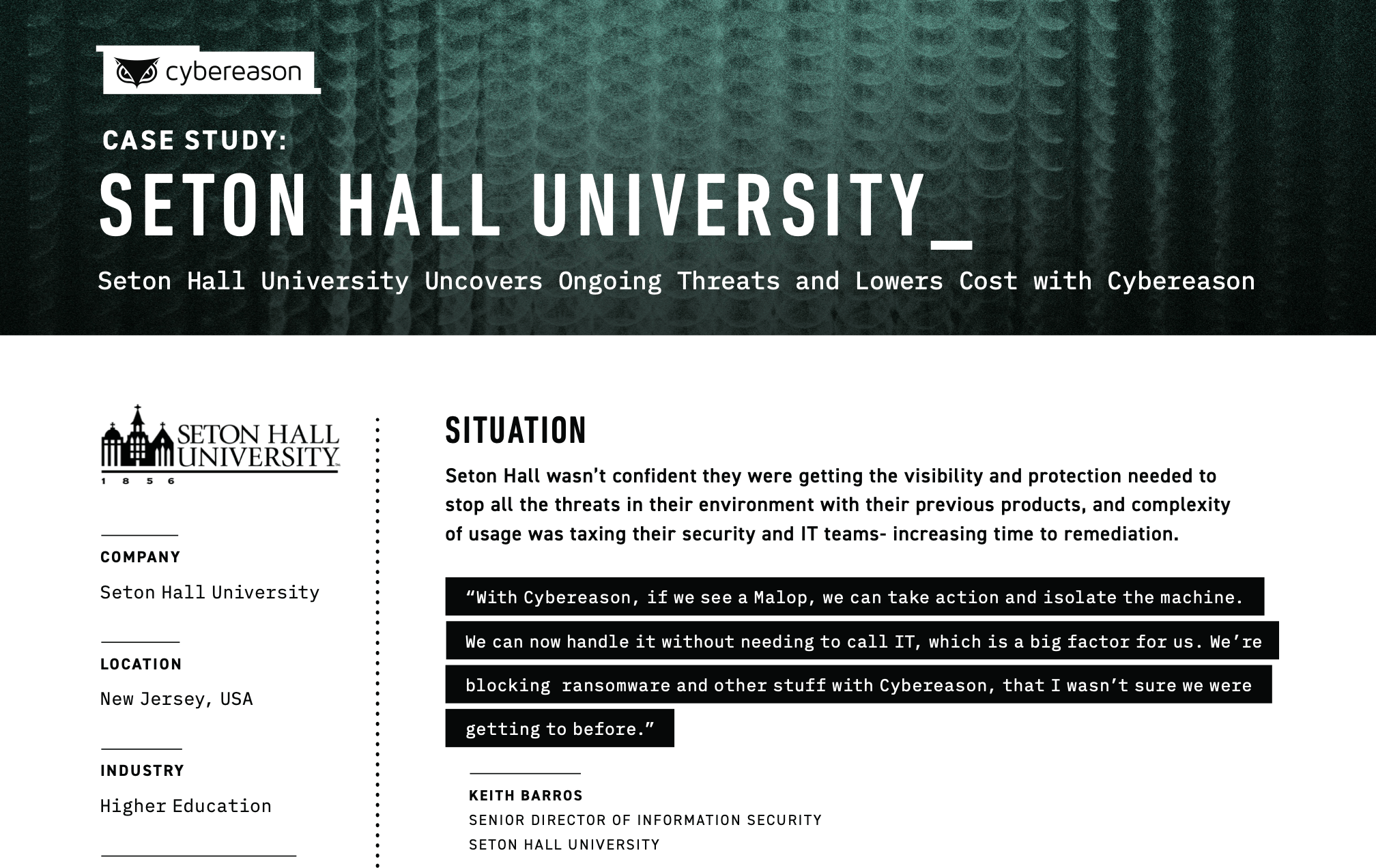 cybereason seton hall university case study screenshot