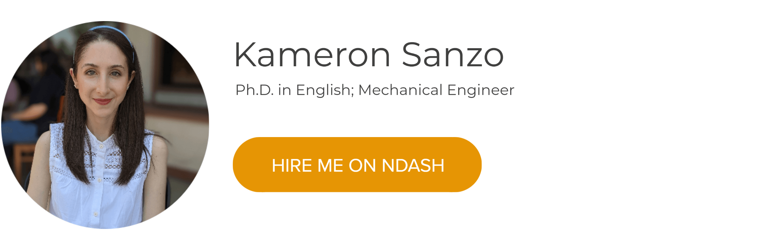 Kameron Sanzo: Ph.D. in English and Mechanical Engineer