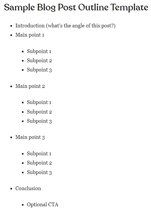WordPress blog post outline sample template
