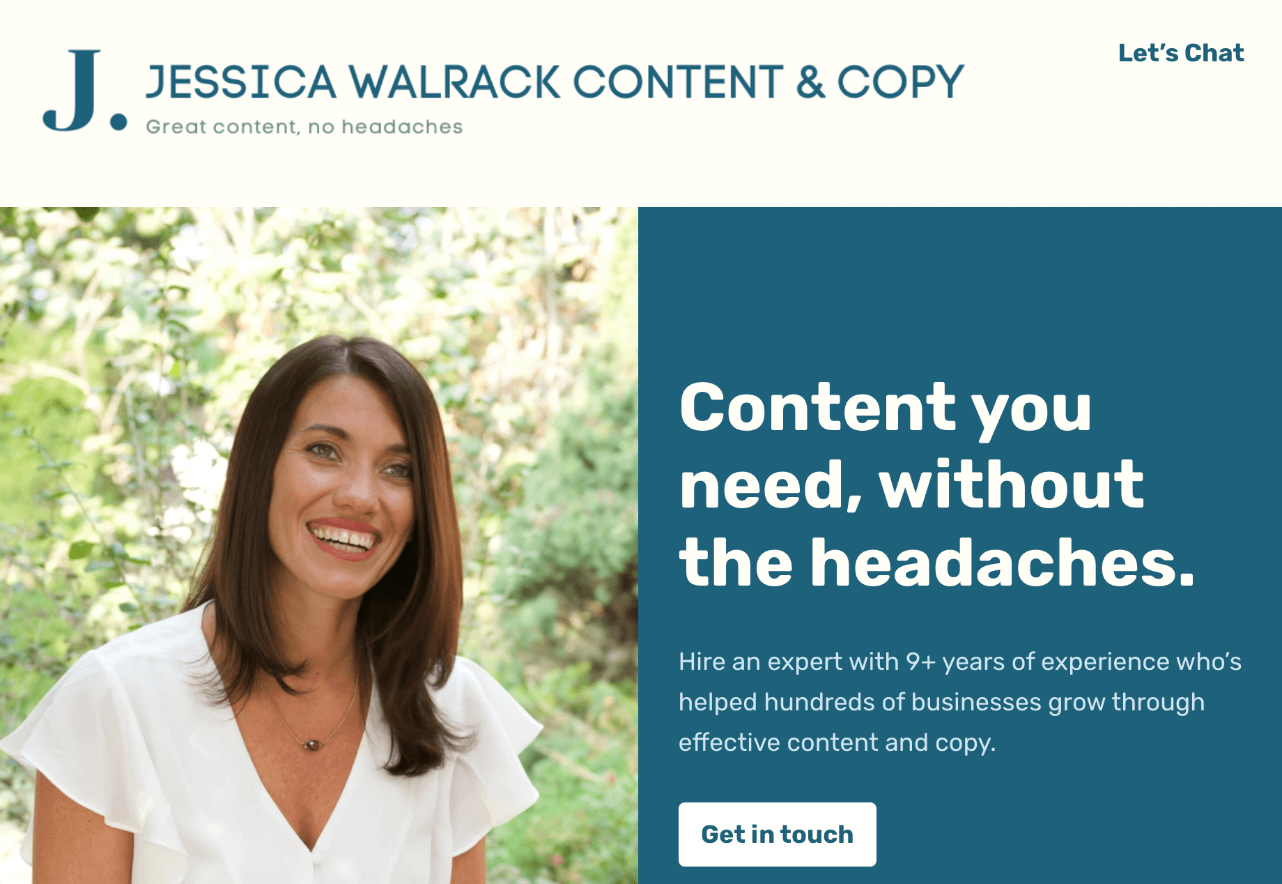 Jessica Walrack Writing webpage screenshot. 5 Freelance Writing Lessons: Reach 5-Figure Months