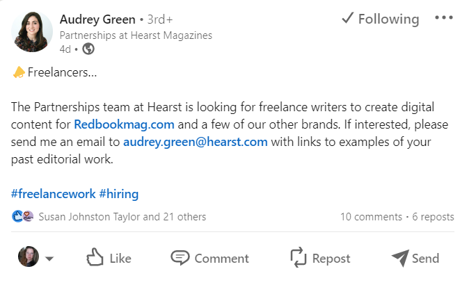 LinkedIn Post for Freelance Writers