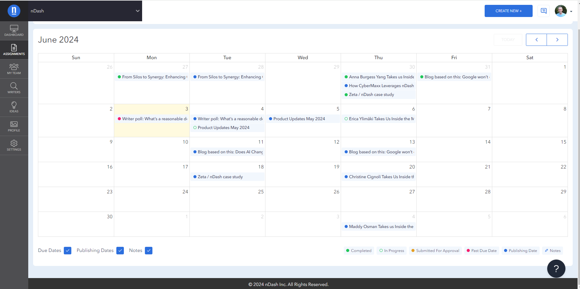 nDash content calendar