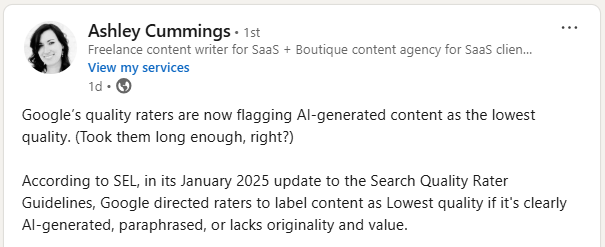 Ashley Cummings - LinkedIn quote about quality raters