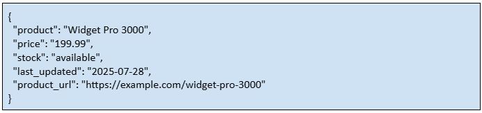 LLM optimization Example JSON output for a product API