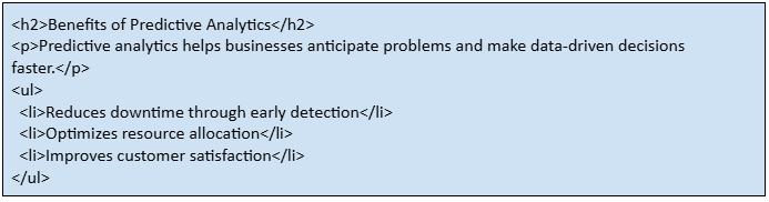 LLM Optimization Example structure for article section