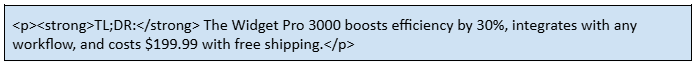 Example structure for product page